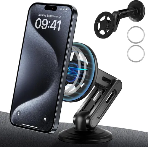 Soporte magnético de teléfono para tablero de automóvil MagSafe [rotación de 360° todo de metal] [20 imanes más fuertes] Soporte magnético para
