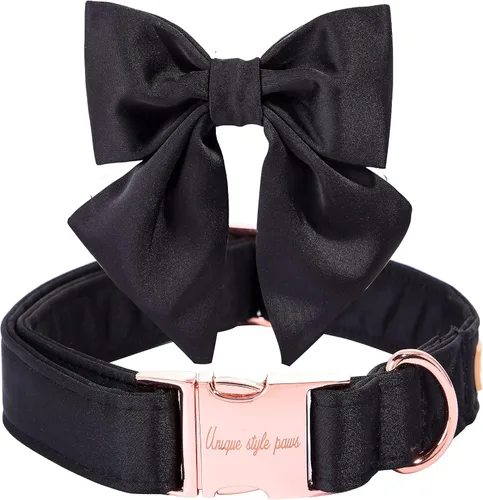 Miniatura 28 de Unique style paws Collar de perro de color verde sedoso, ajustable, duradero, con lazo para boda, collar de pajarita para cachorros y gatos pequeños