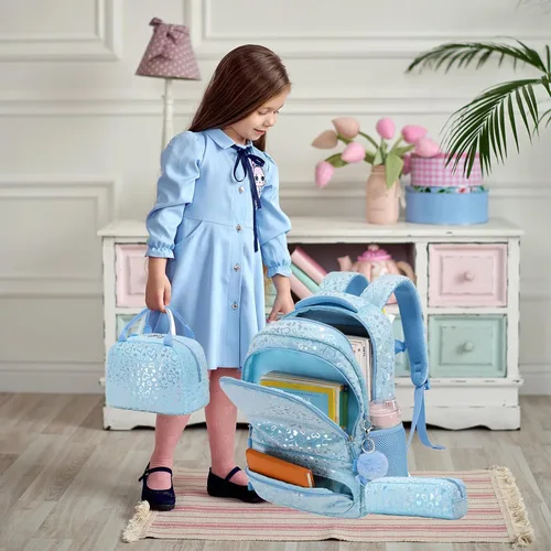Miniatura 2 de Bolsas escolares para niñas, 3 unidades, mochila con bolsa de almuerzo, estuche para lápices con correa para el pecho, niños escolares, linda