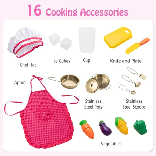 Miniatura 5 de HONEY JOY Juego de cocina para niños, cocina de madera para niños pequeños, microondas, utensilios de cocina, lavadora, campana extractora, juego