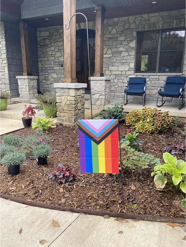 Miniatura 5 de SYII Progress Pride Rainbow LGBT - Bandera de jardín LGBT de 12 x 18 pulgadas, banderas gay transgénero de doble cara para pared de patio al aire