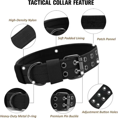 Miniatura 4 de Collar táctico para perro, collar militar ajustable para perro, collar de entrenamiento de nailon suave con parche, collares de hebilla de metal