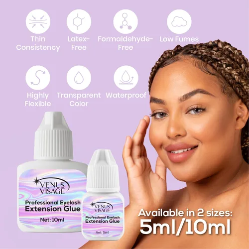 Miniatura 4 de Venus Visage Pegamento transparente para pestañas, pegamento profesional para extensiones de pestañas a largo plazo, sin látex adhesivo de secado