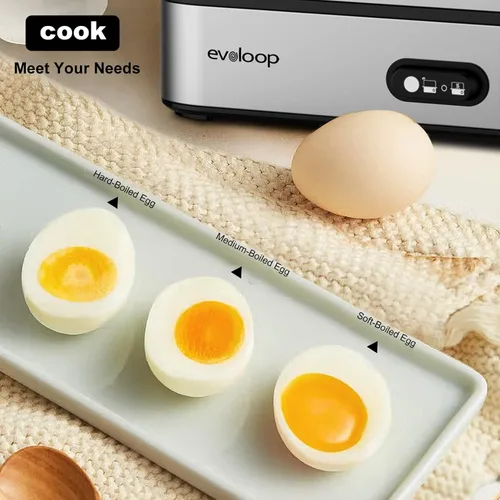 Miniatura 2 de Evoloop - Olla rápida para huevos eléctrica con capacidad para 6 huevos, para huevos cocidos suaves, medianos, duros, con máquina de escalfar