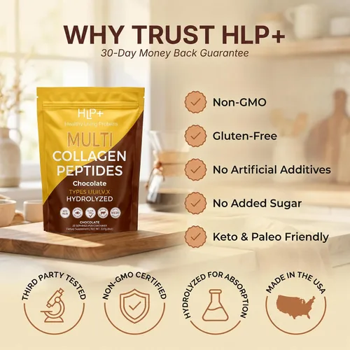 Miniatura 9 de Healthy Living Proteins - Polvo de péptidos multicolágeno hidrolizados tipo I, II, III, V y X, bovino alimentado con pasto, marino capturado