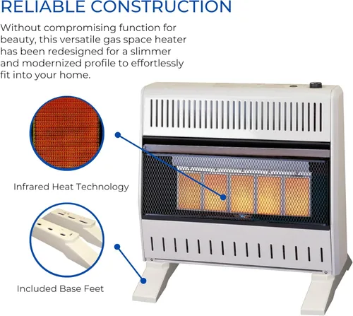 Miniatura 2 de ProCom - Calentador de placa infrarroja de gas natural sin ventilación con pies de base - 30,000 BTU, control con termostato - Modelo# MN300TPA-B
