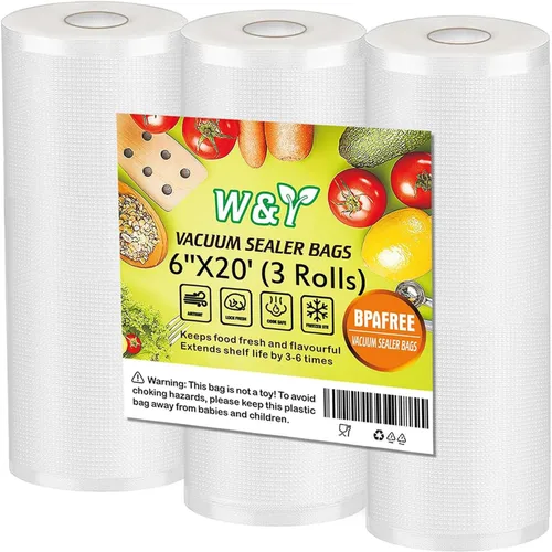 Miniatura 9 de Bolsas selladoras al vacío – 8 pulgadas x 20 pies (3 rollos) – Rollos de grado comercial Sous Vide & Food Saver, reutilizables y redimensionables