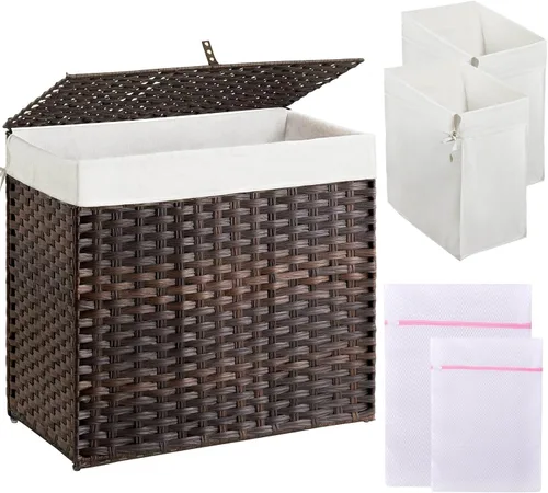 Miniatura 16 de Greenstell Cesta de ropa sucia con tapa, cesta de ropa de 60L con 2 bolsas de forro extraíbles y 2 bolsas de malla para lavandería, cesta de ropa