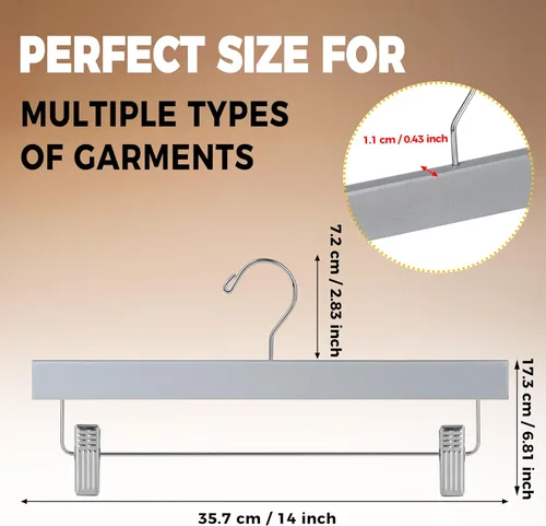 Miniatura 3 de Quality Hangers Juego de 100 perchas de madera para pantalones, juego de 100 ganchos giratorios para ropa, falda de madera de loto, pantalones, Gris