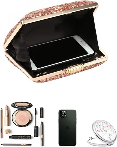 Miniatura 5 de YYW Bolso de noche brillante con purpurina para fiesta, bolso de hombro con cadena extraíble