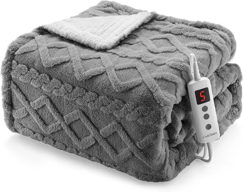 Miniatura 23 de CAROMIO Manta eléctrica tamaño Queen con doble control, manta térmica gruesa de sherpa con 10 niveles de calefacción y 10 ajustes de tiempo, manta