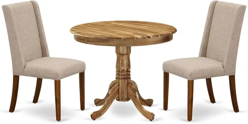 Miniatura 13 de East West Furniture ANFL3-ABK-21 - Juego de mesa de comedor moderno de 3 piezas que contiene una mesa de cocina redonda con pedestal y 2 sillas
