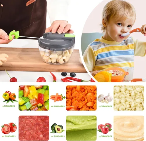 Miniatura 3 de Procesador manual de alimentos, picador de verduras, picador de ajo portátil con cuerda de mano, cortador de cebolla para verduras, jengibre, GGreen