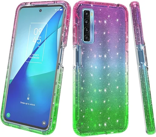 Miniatura 4 de Funda de cuerpo completo diseñada para TCL 20S con purpurina, protector de pantalla integrado, absorción de golpes, antiarañazos, resistente