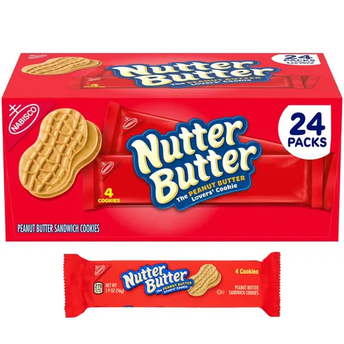 Nutter Butter - Galletas sándwich de mantequilla de maní, paquete de 24 – Paquetes de aperitivos clásicos crujientes, galletas envueltas