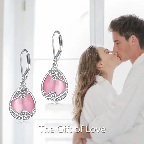 Miniatura 13 de Aretes colgantes con forma de lágrima de filigrana de piedra lunar de plata de ley 925 con cierre de palanca para mujer, regalos de joyería