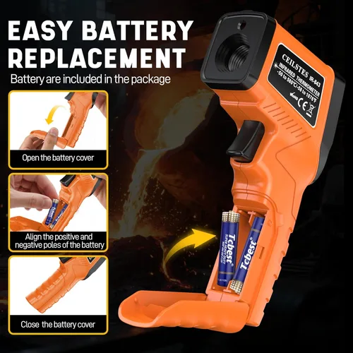 Miniatura 7 de Pistola termómetro infrarroja, pistola de temperatura infrarroja para cocinar, pistola de termómetro láser de -58 ℉ ~ 1076 ℉ con emisividad Naranja