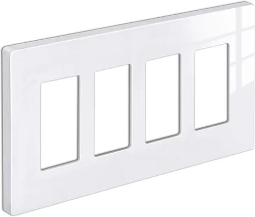 Miniatura 12 de BESTTEN Placa de pared sin tornillos de 5 segmentos, cubierta de enchufe decorador, placa decorativa para interruptor, serie blanca nieve brillante