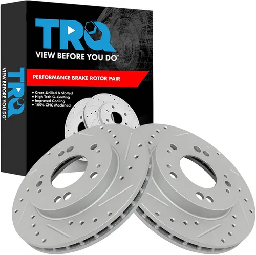Miniatura 395 de TRQ Juego de rotores de freno de rendimiento trasero con revestimiento G premium compatible con Mazda 6 2014-2021