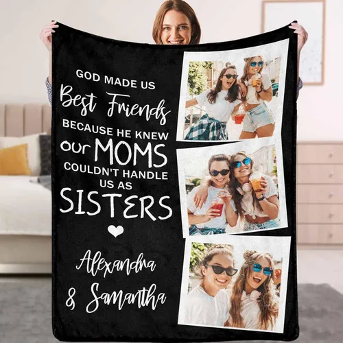 Miniatura 24 de YESCUSTOM Manta personalizada de Friends Forever con collage de fotos y texto, manta personalizada para mejores amigos, mejores amigos, cumpleaños