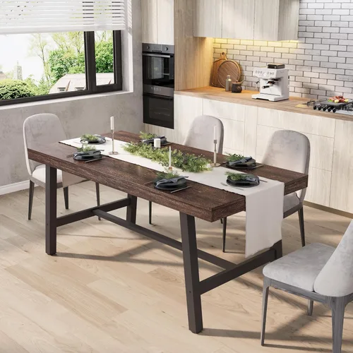 Miniatura 31 de GarveeHome Mesa de comedor industrial para 2-4 personas, mesa de cocina grande de 55.11 pulgadas de largo con marco de metal resistente, encimera