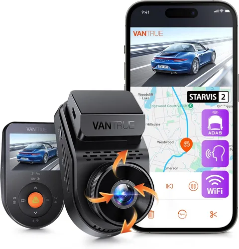 Vantrue S1 Pro Dash Cam frontal STARVIS 2, mini cámara de tablero de 2.7 K para automóviles, ADAS, control de aplicaciones, WiFi GPS integrado,