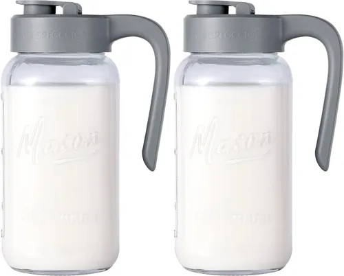 Miniatura 13 de Jarra Mason con Tapa - Jarra de Vidrio Hermética y a Prueba de Fugas con Tapa, Perfecta para Leche Materna, Infusión en Frío y Té de Sol, 2 Quart