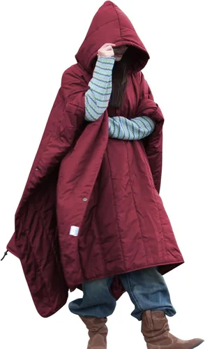 Miniatura 26 de DUKUSEEK - Manta de camping portátil para exteriores con capucha, manta grande plegable para mochileros con capucha para estadios, edredón ligero