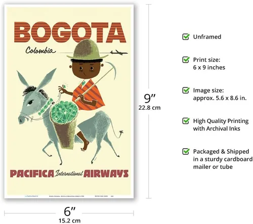 Miniatura 2 de Sokoloff c.1950s - Bogotá Colombia - Pacifica International Airways - Andes Boy with Colombian Emeralds - Póster vintage de viaje de aerolínea por