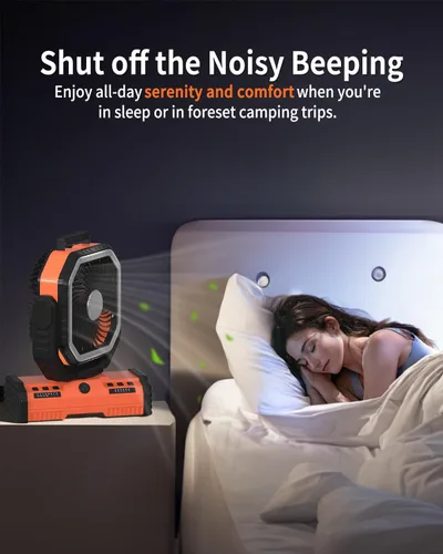 Miniatura 6 de ADUST Ventilador de campamento de 12 pulgadas, funciona con pilas, con linterna LED, ventilador oscilante portátil recargable de 44000 mAh