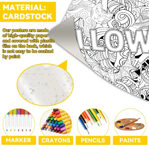 Miniatura 3 de ZOIIWA Póster gigante de Halloween para colorear de mandala para niños y adultos, Halloween, bricolaje, dibujo, mantel para colorear, mandala