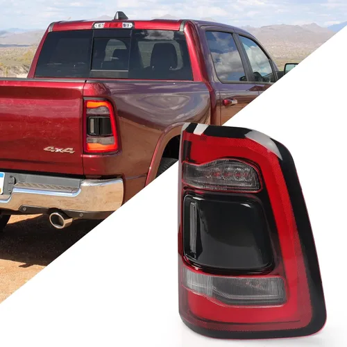 FIONE: Para Dodge Ram 1500 Ensamble de Luz Trasera Sin Zona Ciega 2019-2022 Tipo LED y Lente Roja Cromada Interior Lado Derecho del Pasajero Luz