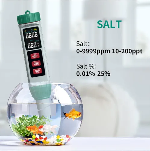 Miniatura 5 de Medidor de pH y probador de sal de piscina, medidor digital 5 en 1 de salinidad pH EC temperatura TDS para calidad del agua, probador de agua