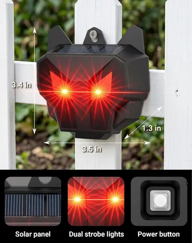 Miniatura 7 de Paquete de 2 repelentes solares nocturnos de animales con luces LED rojas duales, disuasorio de coyote humano para zorro mapache zorrillo, ciervos