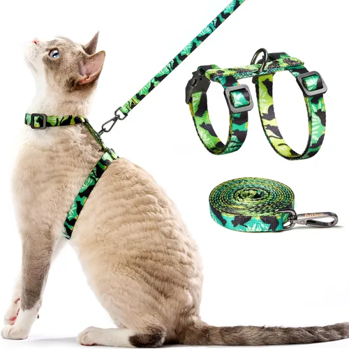 Miniatura 10 de Juego de arnés y correa para gatos - Arnés ajustable a prueba de escape, cómodo, suave y ligero, uso seguro y fácil, arnés para gatitos para caminar