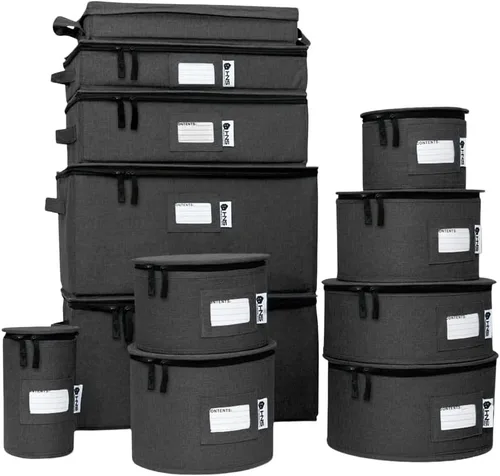 Miniatura 16 de Juego de 8 cajas de almacenamiento de China para vajilla, vasos, platos, tazas y platillos, organizador de platos resistente con divisores para Beige