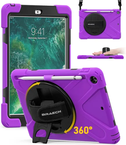 Miniatura 14 de BRAECN Funda para iPad 6ª/5ª Generación, Funda iPad 9.7 2018/2017 - Resistente a Prueba de Golpes con Soporte para Lápices, Correa de Hombro