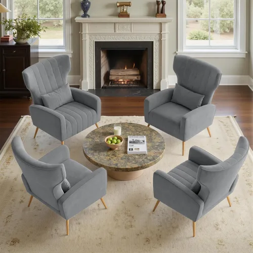 Miniatura 22 de Nalupatio Sillas decorativas de terciopelo, moderno sillón con respaldo alto con almohada lumbar, sillón tapizado de respaldo alto con patas de Beige