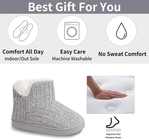 Miniatura 5 de WOJWSKI Pantuflas de punto para mujer, de invierno, cálidas, de forro polar, espuma viscoelástica, con cómodo forro de felpa