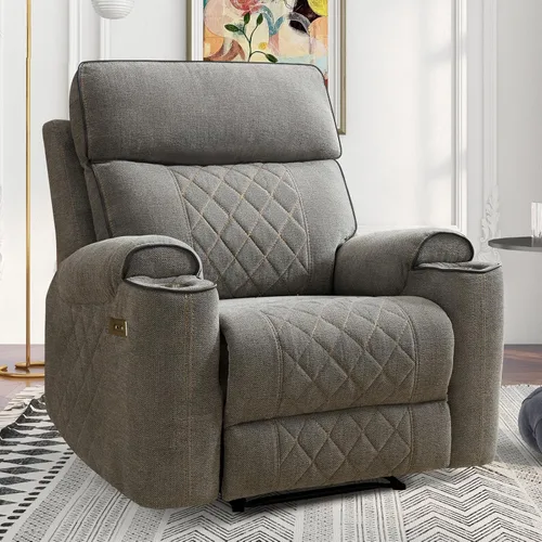 Miniatura 12 de HAOMARKETS Silla reclinable eléctrica, sillón reclinable eléctrico de tela suave con portavasos de metal, sillas reclinables de alta resistencia
