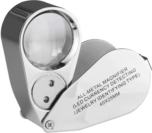 Lupa de lupa de lente LED y UV iluminada 40X con construcción de metal y vidrio óptico con un estuche de transporte de viaje duradero y resistente
