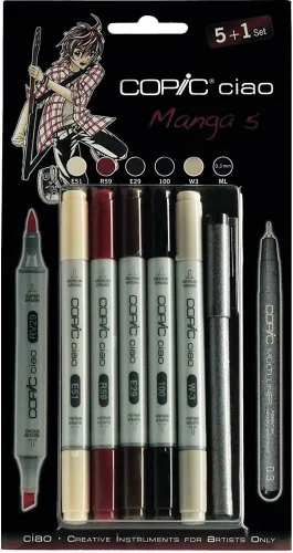 Miniatura 3 de Copic Ciao - Juego de marcadores 5+1, tonos grises cálidos (paquete de 5 + multiliner)