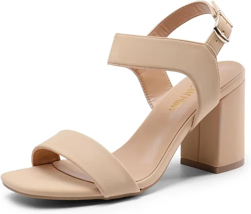 Miniatura 13 de DREAM PAIRS Sandalias de tacón alto y grueso para mujer, con puntera cuadrada, correa en el tobillo, cómodas sandalias