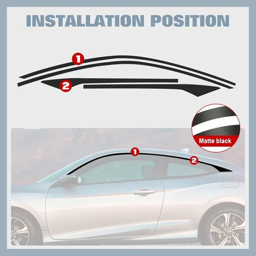 Miniatura 4 de Xotic Tech - Juego de calcomanías precortadas de vinilo para puerta lateral, cromadas, color negro mate, compatible con Honda Civic Coupe 2016-2021