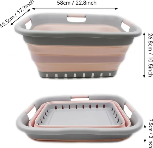 Miniatura 3 de SAMMART Cesta plegable de plástico para la ropa sucia de 41 litros, contenedor de almacenamiento plegable y organizador, cesta portátil, cesta que