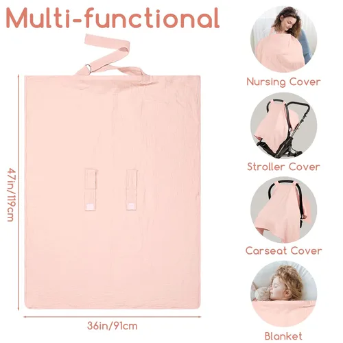 Miniatura 4 de Funda de asiento de automóvil de muselina de verano, transpirable, para bebés y niñas, fundas multiusos para lactancia materna, color rosa