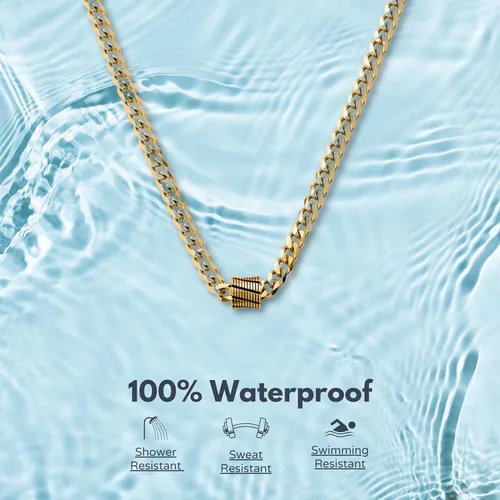 Miniatura 3 de Galis Classic Chains For Men - Cuban Link Chain with Small Bead Pendant, Diamond-Cut Stainless Steel, Waterproof Silver Plated Men's Necklace, Gold