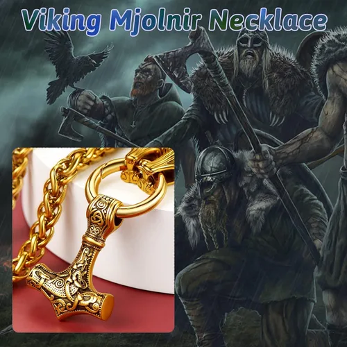 Miniatura 3 de FaithHeart Collar punk nórdico vikingo para hombre, collar grueso, acero inoxidable, Mjolnirnudo celta, cabeza de lobo, colgante de amuleto, joyería