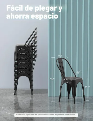 Miniatura 3 de Nazhura Silla de comedor de metal estilo rústico Tolix para cocina, comedor, cafetería, restaurante, bistró, patio, 18 pulgadas, apilable, Negro