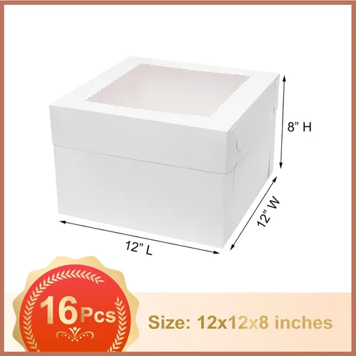 Miniatura 2 de Mcfleet 16 cajas para pasteles de 12 pulgadas 12x12x8 pulgadas cajas de panadería para pasteles de niveles con ventana blancas grandes altas